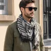 Black and white checkered scarf made of pure cotton and thickened for warmth, suitable for both men and women in autumn and winter details Picture